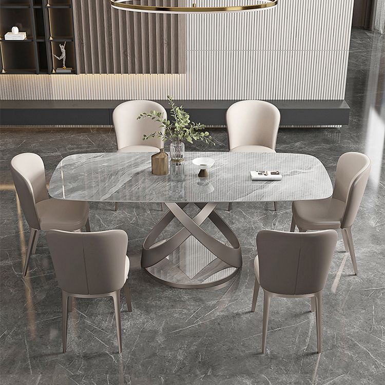 Traditional Luxury Dining Table Gray Rectangle Sintered Stone Dining Table with Pedestal Base Clearhalo ' dining_table' 'Dining Tables & Seating' 'Dining Tables' 'furn' 'furn_dining_table' 'Furniture' 'furniture_dining_table' 'Kitchen & Dining Furniture' 'kitchen&dining_furn' 'kitchen' 'kitchen_dining_table' 1200x1200_d1fd21df-b054-41b9-821c-6bf00df40fbc