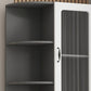 70.9" Tall Modern Glass Paned Bar Pulls Accent Cabinet with Shelves
