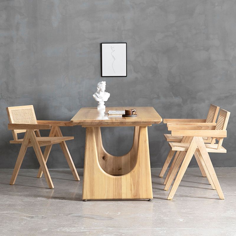 Mesa de comedor rectangular con pedestal doble, mesa moderna de madera de pino para cocina
