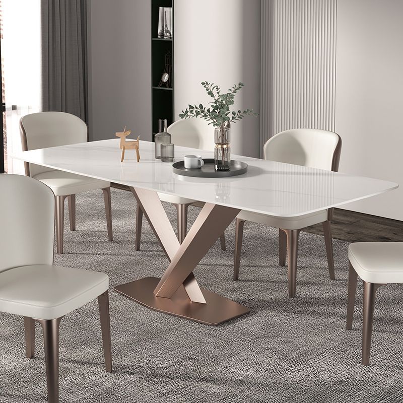 Traditional Luxury Dining Table Rectangle Sintered Stone Pedestal Table with Rose Gold Frame Clearhalo ' dining_table' 'Dining Tables & Seating' 'Dining Tables' 'furn' 'furn_dining_table' 'Furniture' 'furniture_dining_table' 'Kitchen & Dining Furniture' 'kitchen&dining_furn' 'kitchen' 'kitchen_dining_table' 1200x1200_d202a8f6-7168-43ff-b746-3f36f8b52294