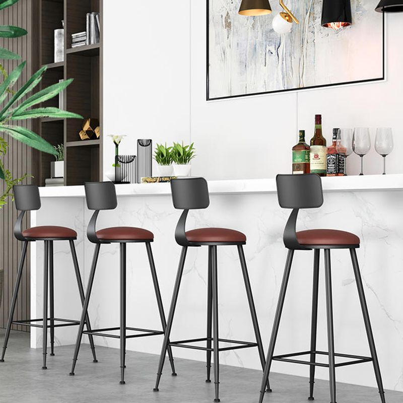 Modern Backrest Counter Stool Iron Bar Stool with Leather Cushion and Pedal for Cafe Clearhalo 'Bar Furniture' 'Bar Stools' 'bar_stools' 'furn' 'furn_bar_stools' 'Furniture' 'Kitchen & Dining Furniture' 1200x1200_d2038810-d135-4046-a94a-024c06a04166