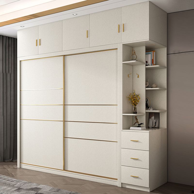Manufactured Wood White Wardrobe Modern Cabinet with Sliding Doors