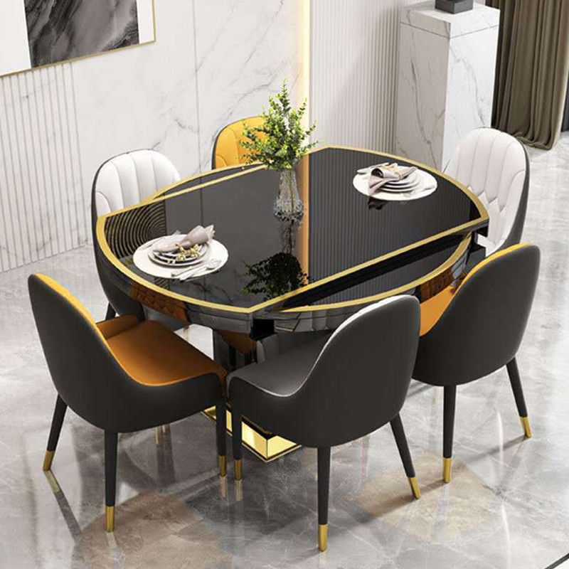 Table à manger en verre meubles extensibles modernes avec base en acier de piédestal