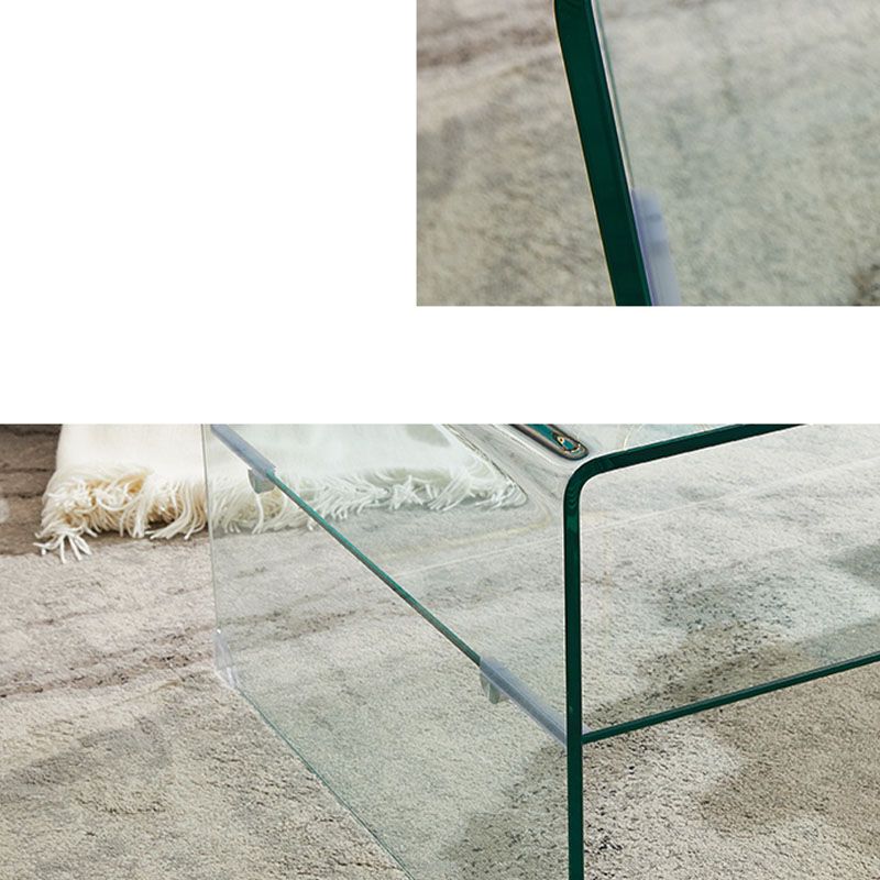 Moderner rechteckiger Couchtisch aus Glas, Cocktailtisch mit Kufengestell und Ablage