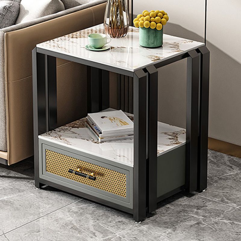 Frame Glam Style Side Table 21.6" Tall Stone Top Side Table with Storage Clearhalo 'Coffee & Accent Tables' 'End & Side Tables' 'end_side_tables' 'furn' 'furn_end_side_tables' 'Furniture' 'Living Room Furniture' 1200x1200_d20efd80-aefd-4a20-8517-0876be6babea