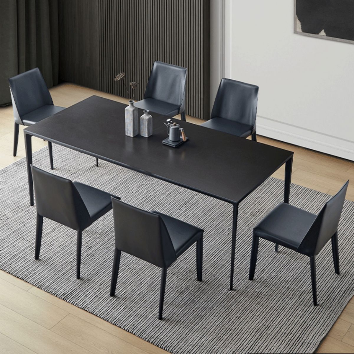 Modern 1/4/5/7 Pieces Furniture Sintered Stone Dining Set in Black
