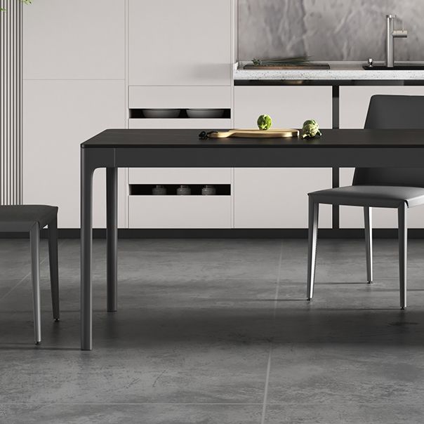 Modern Black Dining Table Rectangle Sintered Stone Table with 4 Legs for Kitchen Clearhalo ' dining_table' 'Dining Tables & Seating' 'Dining Tables' 'Furniture' 'furniture_dining_table' 'Kitchen & Dining Furniture' 'kitchen&dining_furn' 'kitchen' 'kitchen_dining_table' 1200x1200_d2136ab2-0910-4b0b-910f-703a3d0666a1