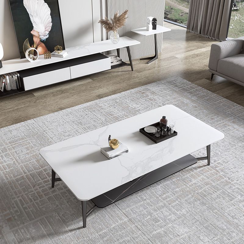 Mueble de TV nórdico para sala de estar, soporte de TV de arte del hierro con placa de roca Simple y moderna