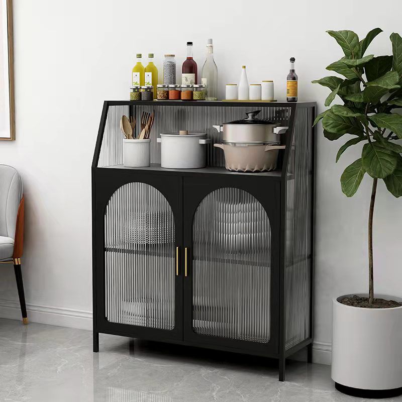 Dining Room Glam Style Buffet Server 2 Glass Doors Metal Frame Kitchen ...