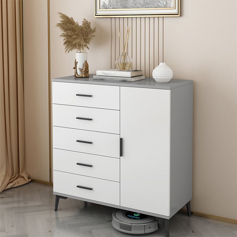 Wooden White  Accent Cabinet Modern Chest with 5 Drawers Modern