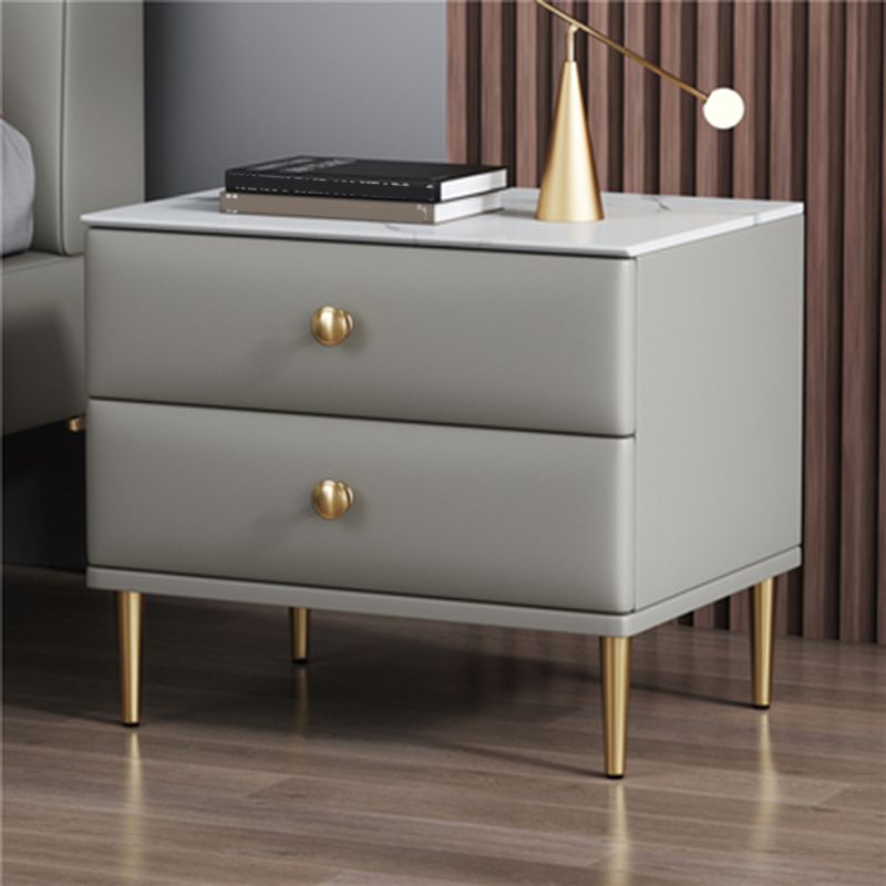 Modern Stone Top Nightstand 2 - Drawer Nightstand with Gold/Black Legs