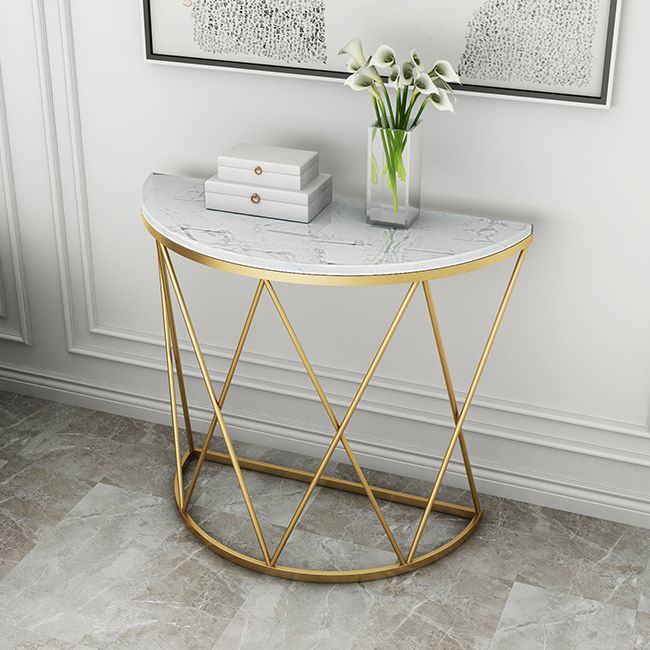 Glam Marble Console Sofa Table Half Moon Iron Accent Table for Hall