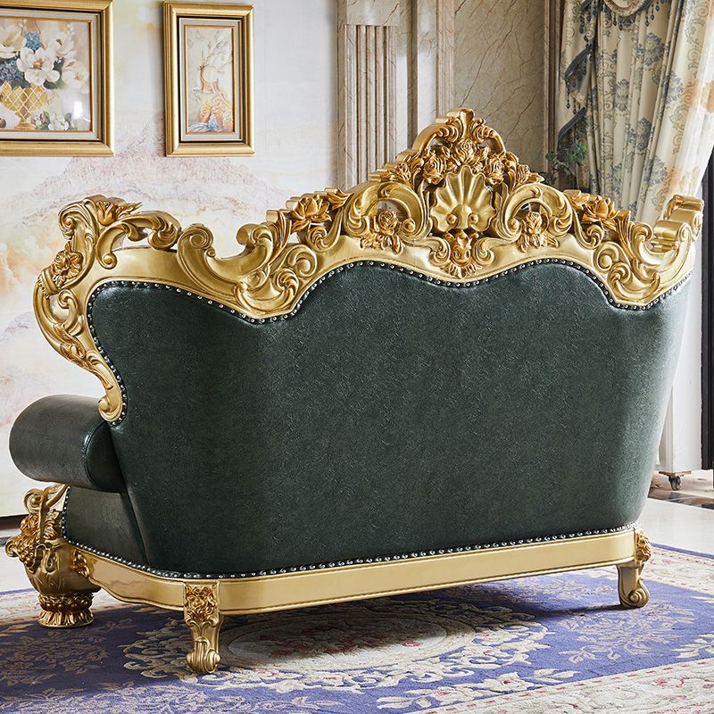 Grüner echtes Ledersofa getuftete Split-Roll-Armarmsofa