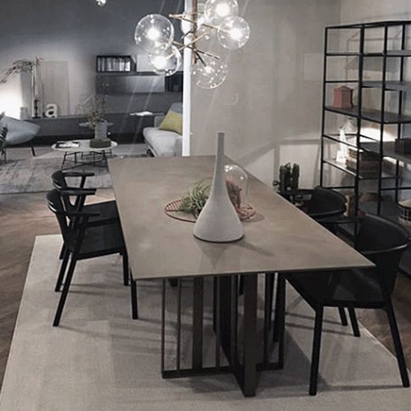 Industrial Sintered Stone Dining Table Rectangle Table with Metal Double Pedestal Clearhalo ' dining_table' 'Dining Tables & Seating' 'Dining Tables' 'furn' 'furn_dining_table' 'Furniture' 'furniture_dining_table' 'Kitchen & Dining Furniture' 'kitchen&dining_furn' 'kitchen' 'kitchen_dining_table' 1200x1200_d225c4d2-37ec-46ca-bf60-868508be9dfb