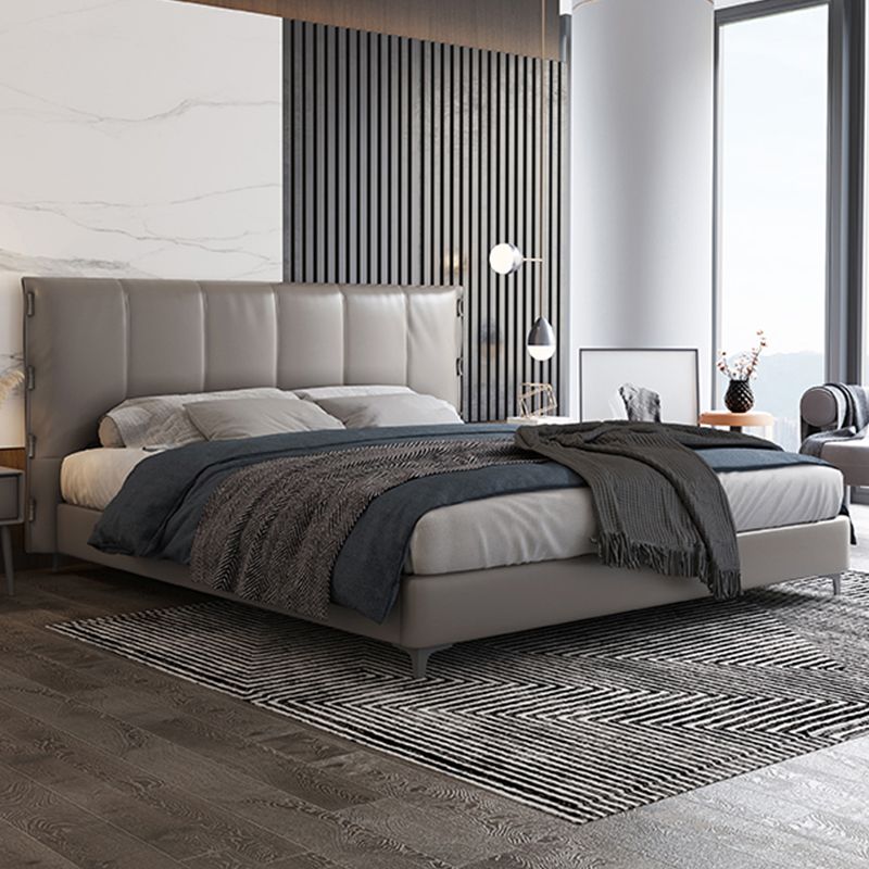Wood and Upholstered Standard Bed Contemporary Panel Bed, 47" Tall Clearhalo 'Bedroom Furniture' 'Beds' 'furn' 'furn_beds' 'Furniture' 1200x1200_d228824f-acf1-4168-becb-0dcff5306f52