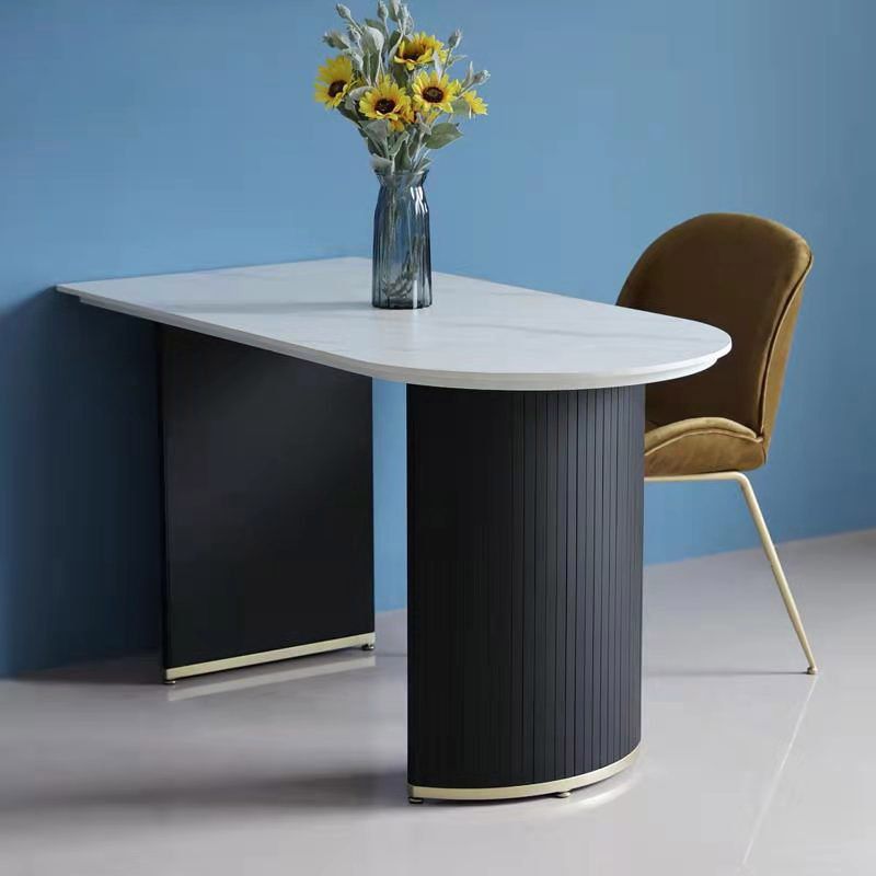 Freeform Double Pedestal Dining Table Luxury Fixed Table of Faux Marble Clearhalo 'Dining Tables & Seating' 'Dining Tables' 'dining_table' 'furn' 'furn_dining_table' 'Furniture' 'Kitchen & Dining Furniture' 1200x1200_d230142c-3ba7-471c-9486-eecb45d68d3d