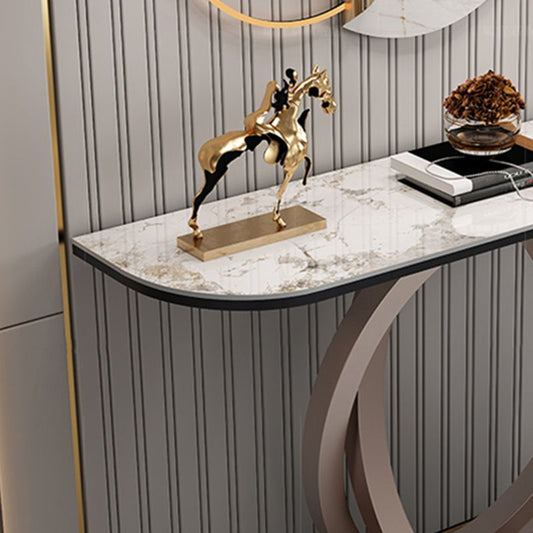 Contemporary Console Table Stone Half Moon Accent Table , 13.78" W