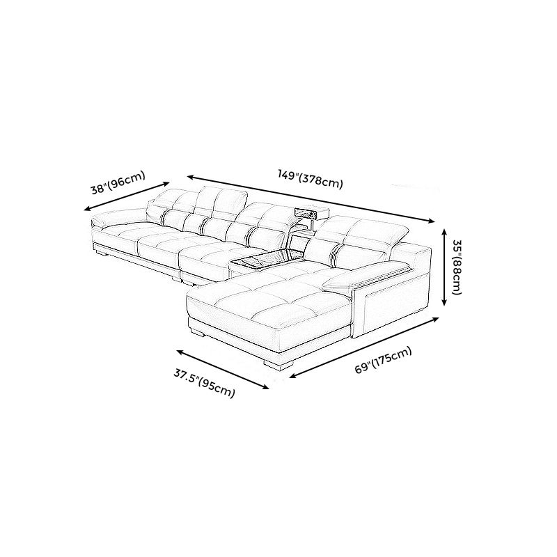 Genuine Leather Pillow Top Arm Sofa Cream Sectional with Removable Cushions Clearhalo 'furn' 'furn_sectionals' 'Furniture' 'furniture_sectionals' 'kitchen' 'kitchen_sectionals' 'Living Room Furniture' 'Sectionals' 1200x1200_d2336aed-fc56-4fff-b670-6429656b19d7