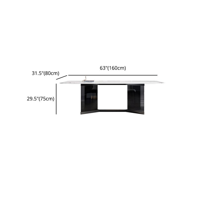 Glass Trestle Base Dining Table Modern Rectangle White Top Dining Room Table Clearhalo 'Dining Tables & Seating' 'Dining Tables' 'dining_table' 'furn' 'furn_dining_table' 'Furniture' 'Kitchen & Dining Furniture' 1200x1200_d234f337-8933-4822-98c0-1f7571db8e94