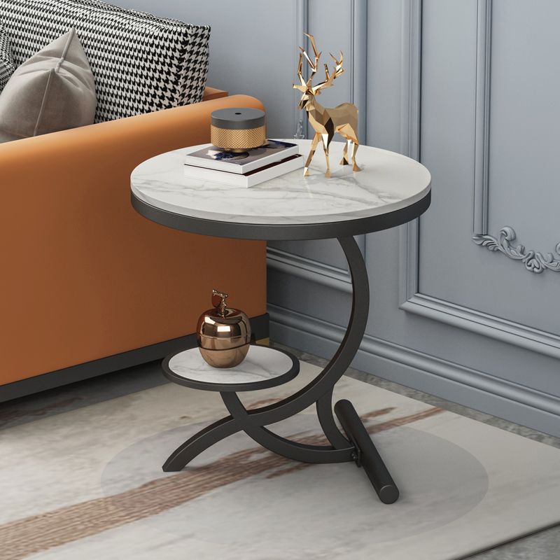 Mesa de esquina blanca de mesa de doble nivel moderna para sala de estar para sala de estar