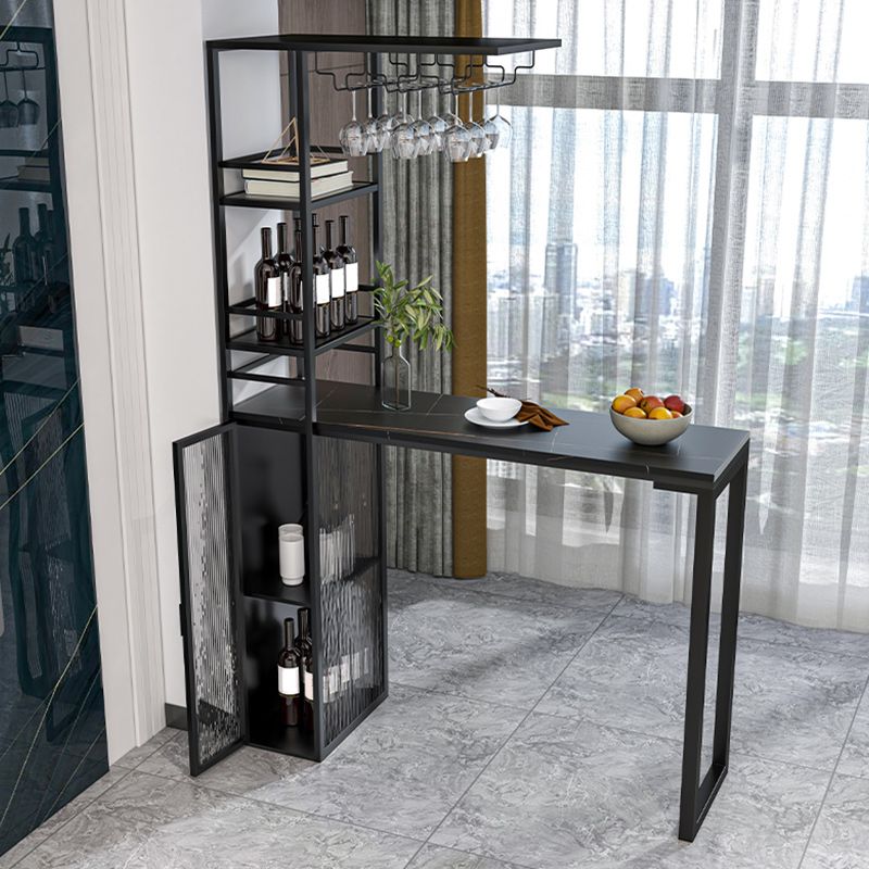 Stone Bar Dining Table Glam Rectangle Bar Table with Double Pedestal for Porch Balcony