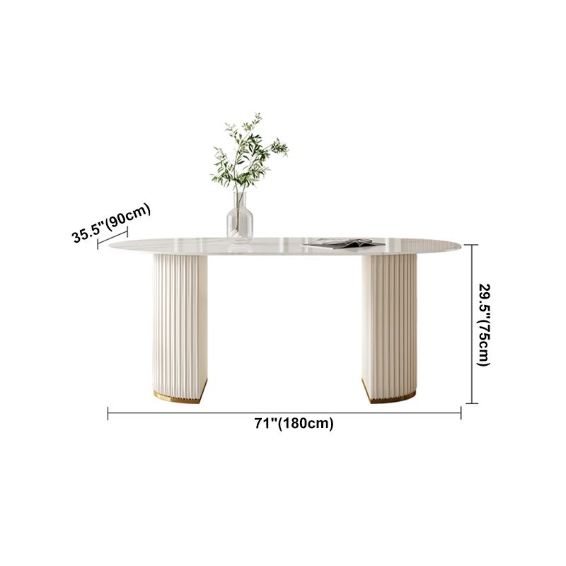Oval Traditional Luxury Dining Table White Sintered Stone Table with White Double Pedestal Clearhalo ' dining_table' 'Dining Tables & Seating' 'Dining Tables' 'furn' 'furn_dining_table' 'Furniture' 'furniture_dining_table' 'Kitchen & Dining Furniture' 'kitchen&dining_furn' 'kitchen' 'kitchen_dining_table' 1200x1200_d23a7e28-9572-4646-8a3d-f49dc8c9d4ba