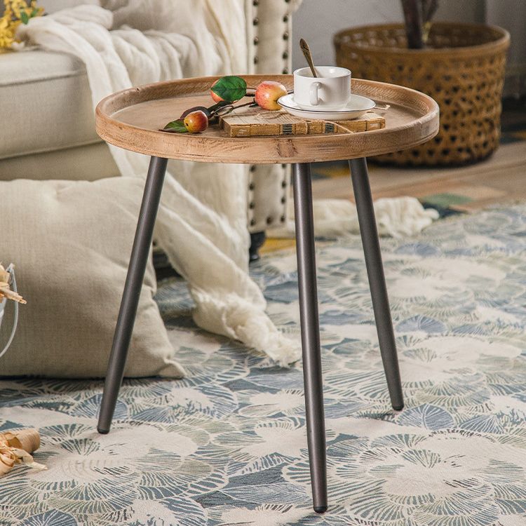 19.68 "背の高いソリッドウッドラウンドトレイトップエンドテーブル鉄3脚サイドテーブル