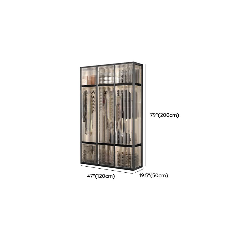 Contemporary Tempered Glass Wardrobe Armoire Freestanding Wardrobe with Shelves Clearhalo 'Armoires & Wardrobes' 'armoires_wardrobes' 'Bedroom Furniture' 'furn' 'furn_armoires_wardrobes' 'Furniture' 1200x1200_d2445478-d2c8-4e0e-87fe-31dc07cec689