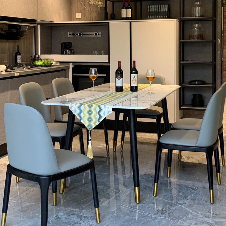 Scandinavian White Slate Dining Table Rectangular Dining Table with Wood Base Clearhalo 'Dining Room Sets' 'Dining Tables & Seating' 'dining_room_set' 'furn' 'furn_dining_room_set' 'Furniture' 'furniture_dining_room_set' 'Kitchen & Dining Furniture' 'kitchen&dining_furn' 'kitchen' 1200x1200_d2473e00-8366-4611-904f-ba8079a061e4