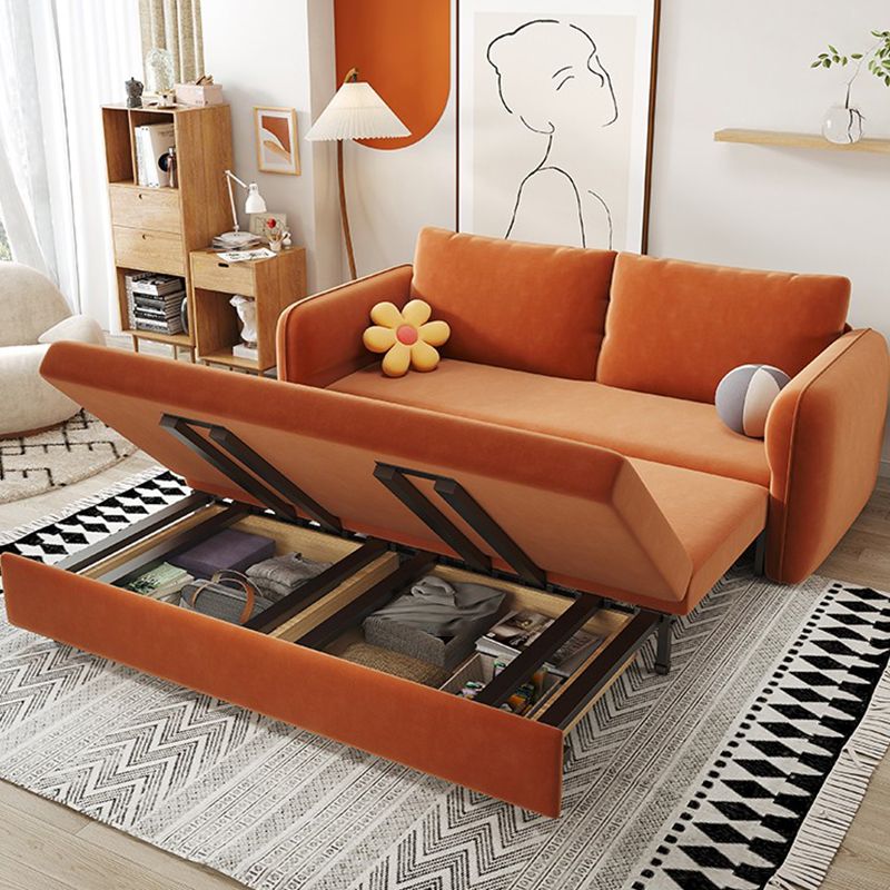 32.67" Wide Futon Sofa Bed with Storage Foldable Orange Synthetic Fiber