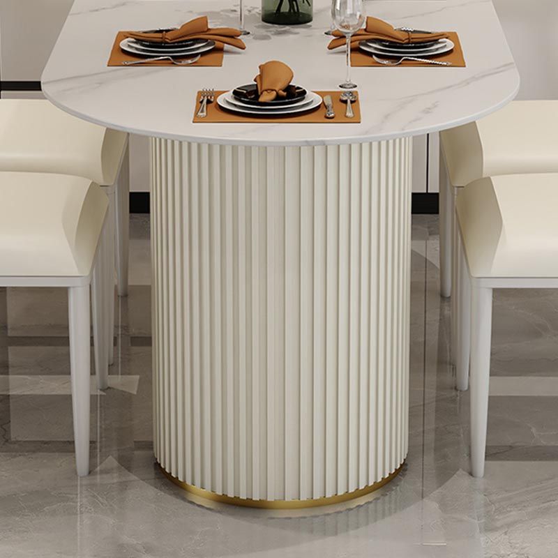 Contemporary Oval Dining Table Stone and Metal Double Pedestal Dining Table in White Clearhalo 'Dining Tables & Seating' 'Dining Tables' 'dining_table' 'furn' 'furn_dining_table' 'Furniture' 'furniture_dining_table' 'Kitchen & Dining Furniture' 1200x1200_d24e2832-2de5-42cc-abbc-eeb3d8a1516b