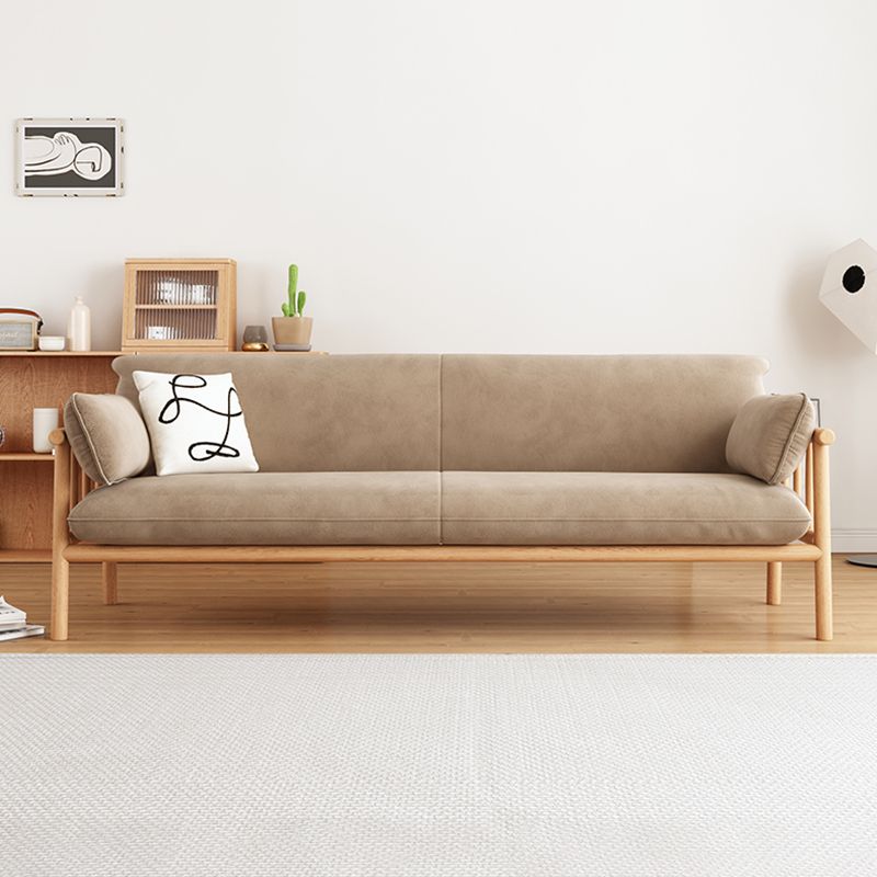 Slipcovered Single Cushion Sofa Tropical Solid Wood Seat with Pillows