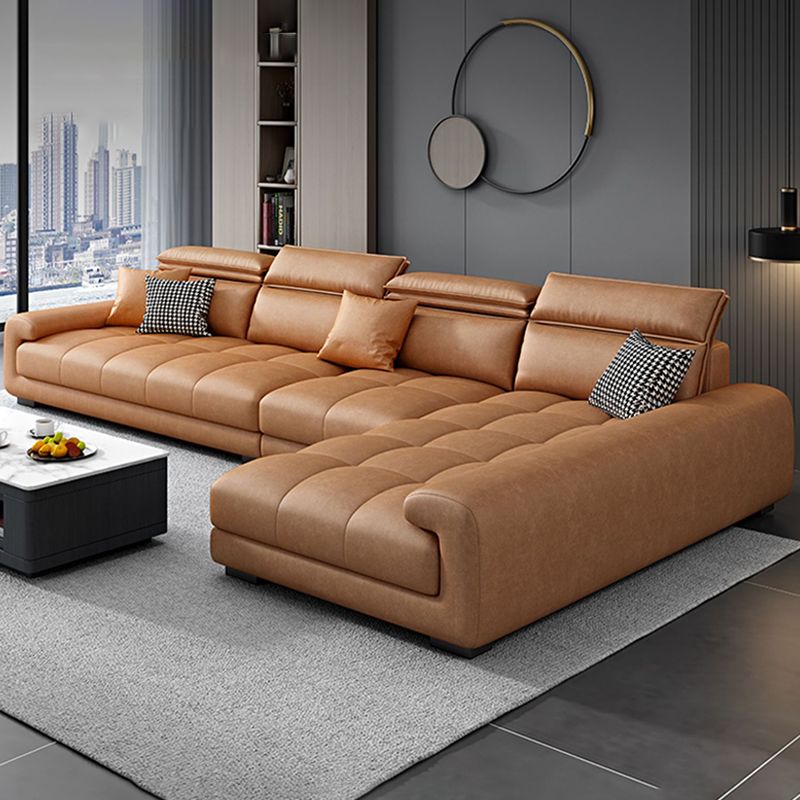 Faux Leather L-Shape Sectional with Adjustable Head Pillow for 4 People