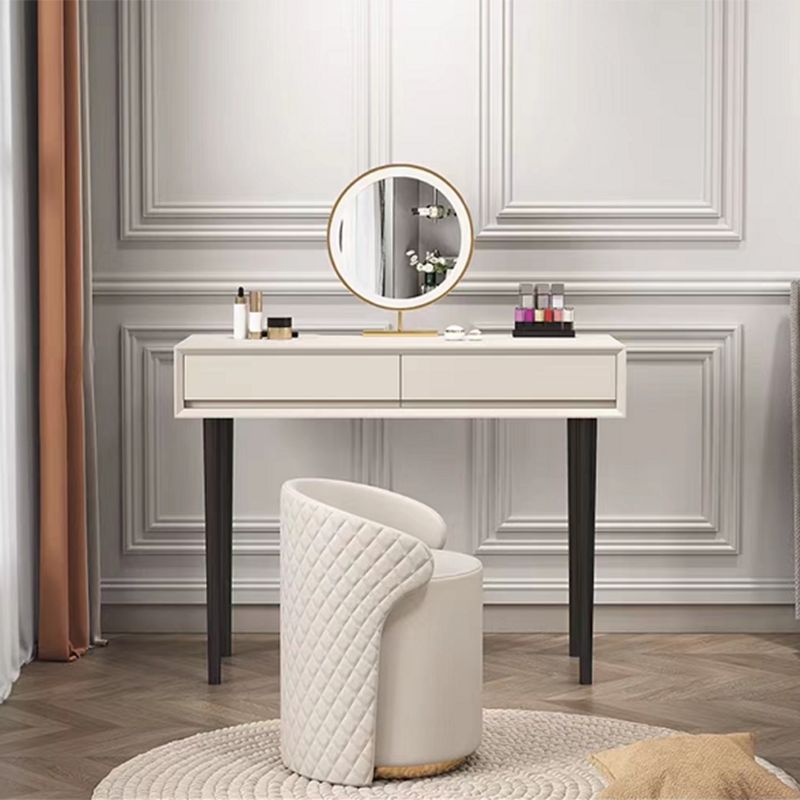 Contemporary 2-Drawer Wood Vanity Makeup Dressing Table in White with Stool Clearhalo 'Bedroom Furniture' 'furn' 'furn_makeup_vanities' 'Furniture' 'Makeup Vanities' 'makeup_vanities' 1200x1200_d2512c07-6ec6-4a06-a6f5-b9c2058b685c