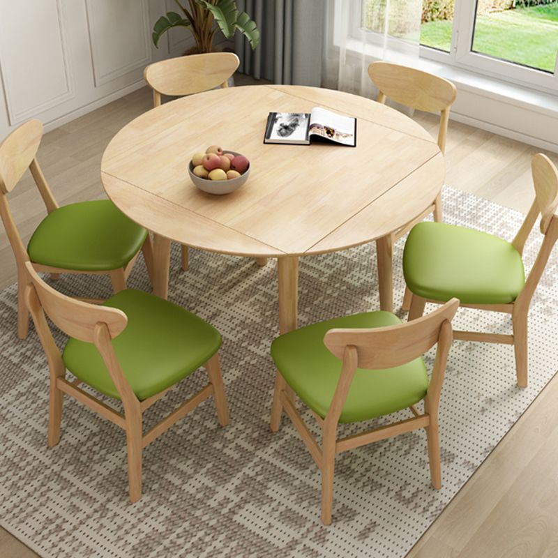 Round Home Kitchen Dinner Furniture Drop Leaf Rubberwood Solid Wood Dining Table Clearhalo 'Dining Tables & Seating' 'Dining Tables' 'dining_table' 'furn' 'furn_dining_table' 'Furniture' 'Kitchen & Dining Furniture' 1200x1200_d25252eb-d541-4e82-8758-a8137a989e35