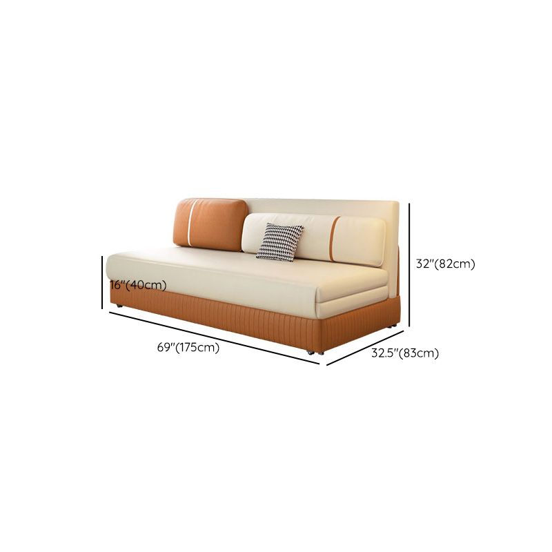 Faux Leather Convertible Sofa Bed Stain Resistant Seating in Beige and Orange