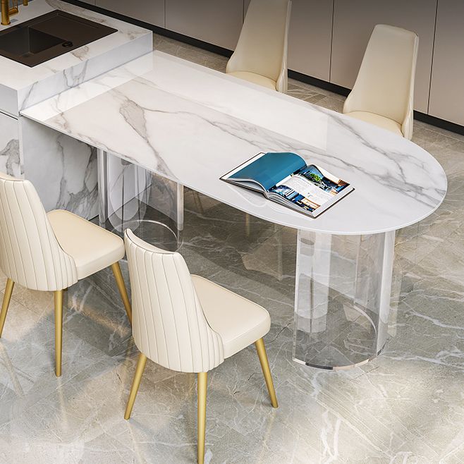 Sintered Stone Top Dining Table Modern White Table with Acrylic Double Pedestal Clearhalo 'Dining Tables & Seating' 'Dining Tables' 'dining_table' 'furn' 'furn_dining_table' 'Furniture' 'furniture_dining_table' 'Kitchen & Dining Furniture' 'kitchen' 'kitchen_dining_table' 1200x1200_d258e4bc-6737-4d3c-a1a3-e27dfd81fac6