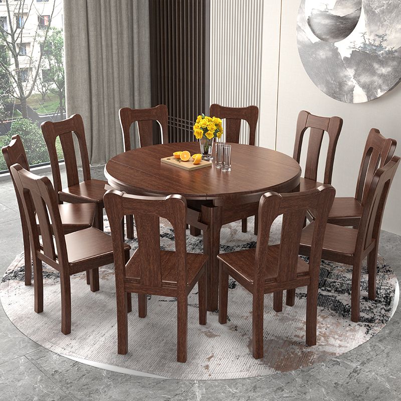 Walnut Wooden Round Table Extendable Dining Table with 4 Legs for Restaurant Clearhalo ' dining_table' 'Dining Tables & Seating' 'Dining Tables' 'furn' 'furn_dining_table' 'Furniture' 'furniture_dining_table' 'Kitchen & Dining Furniture' 'kitchen&dining_furn' 'kitchen' 'kitchen_dining_table' 1200x1200_d25d1ce5-fc9b-4308-91d9-2010fde93a35
