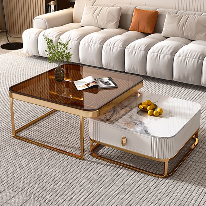 Glam Nesting Couchtisch-Set, Couchtisch aus Schiefer mit quadratischem Rahmen