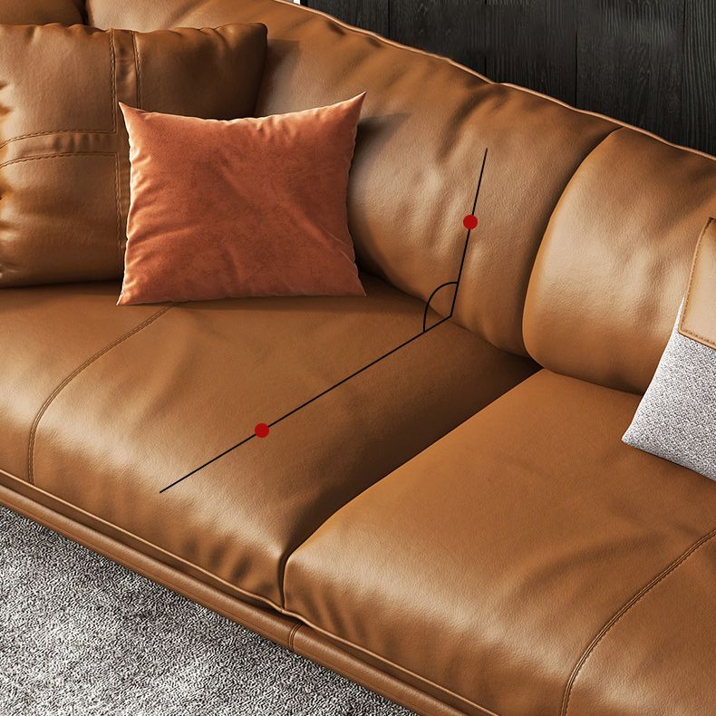 Modern Pillow Back Sofa Orange Genuine Leather Tuxedo Arm Sofa