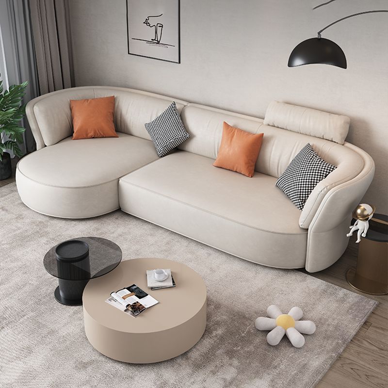 Beige Stain-Resistant Faux Leather Pillow Top Arm Sectional for Living Room Clearhalo 'furn' 'furn_sectionals' 'Furniture' 'furniture_sectionals' 'kitchen' 'kitchen_sectionals' 'Living Room Furniture' 'Sectionals' 1200x1200_d2646e72-4740-4ed6-bb3f-a7e9deee3674