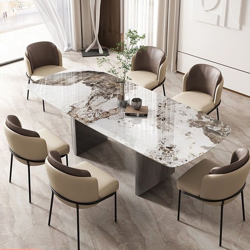 1/2/5/6/7 Pieces Dining Set Modern Sintered Stone Dining Table set with Leather Chairs Clearhalo 'Dining Room Sets' 'Dining Tables & Seating' 'dining_room_set' 'furn' 'furn_dining_room_set' 'Furniture' 'furniture_dining_room_set' 'Kitchen & Dining Furniture' 'kitchen&dining_furn' 'kitchen' 1200x1200_d264b081-0e52-4232-a747-c68ce57c112d