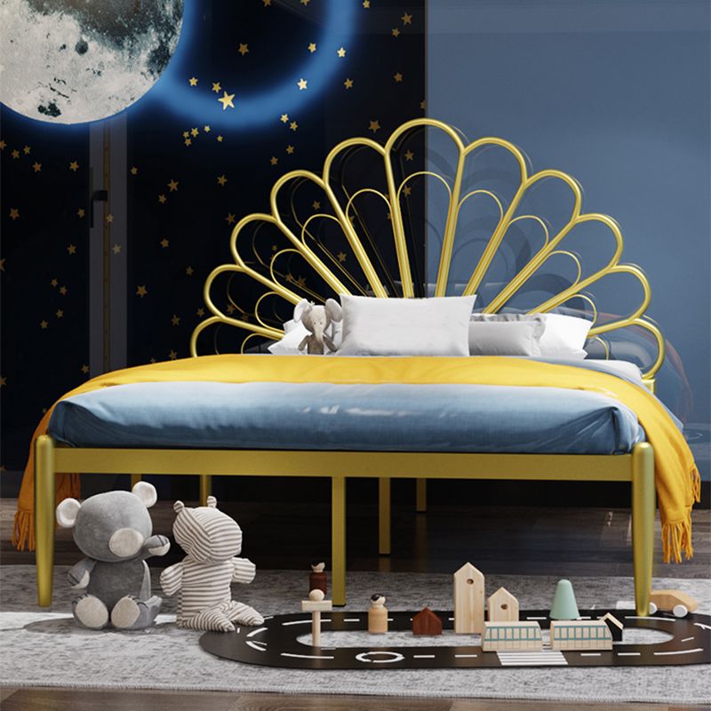 47" Tall Open-Frame Bed Glam Metal Standard Bed with Camelback Headboard