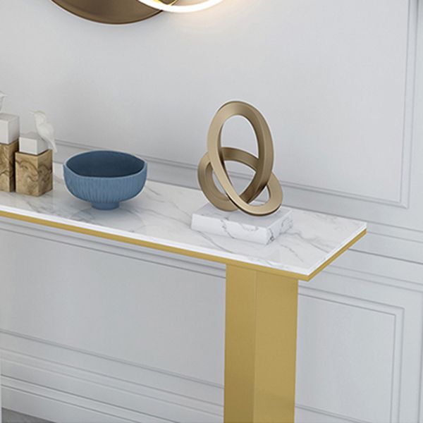 14 inch Wide Glam Console Table Oval Stone Stain Resistant Accent Table for Hall