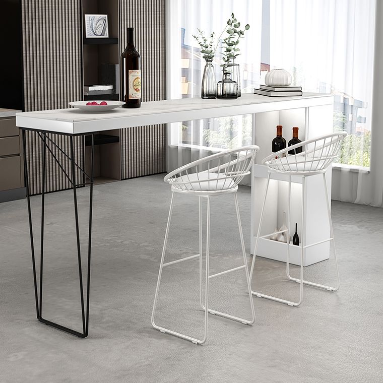 Industrial White Wood Bar Dining Table Stone Top Rectangle Indoor Bistro Table with Shelf Clearhalo 'Bar Furniture' 'Bar Tables' 'bar_tables' 'furn' 'furn_bar_tables' 'Furniture' 'furniture_bar_tables' 'Kitchen & Dining Furniture' 1200x1200_d26c2dcb-2a62-4be7-a203-495999b661c3