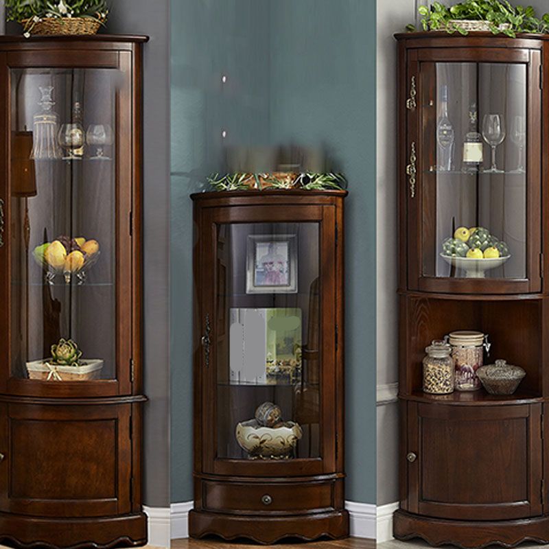 ドア付きのガラスパーン付きソリッドウッドコーナー素朴なアクセントキャビネット