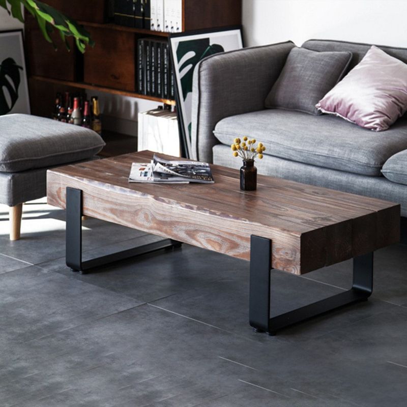 Solid Wood Sled Coffee Cocktail Table in Brown of 17.7" High