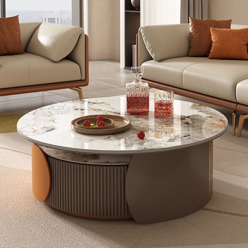 Round Coffee Table Slate Glam Nesting Coffee Table Set with Drawer Clearhalo 'Coffee & Accent Tables' 'Coffee Tables' 'coffee_tables' 'furn' 'furn_coffee_tables' 'Furniture' 'Living Room Furniture' 1200x1200_d276b938-42dd-4c2c-8e1a-024692989ab6