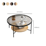 Contemporary 4 Legs Glass Top with Storage Shelf Round Single Coffee Table