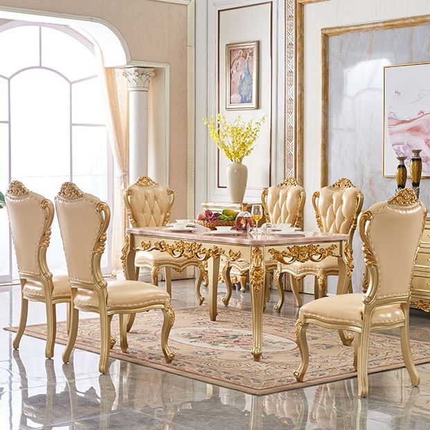 Solid Wood Victorian Rectangular Dining Table Marble Top Table with 4 Legs Clearhalo 'Dining Tables & Seating' 'Dining Tables' 'dining_table' 'furn' 'furn_dining_table' 'Furniture' 'Kitchen & Dining Furniture' 1200x1200_d278231e-fe57-4191-8e57-b422bb3d9c43